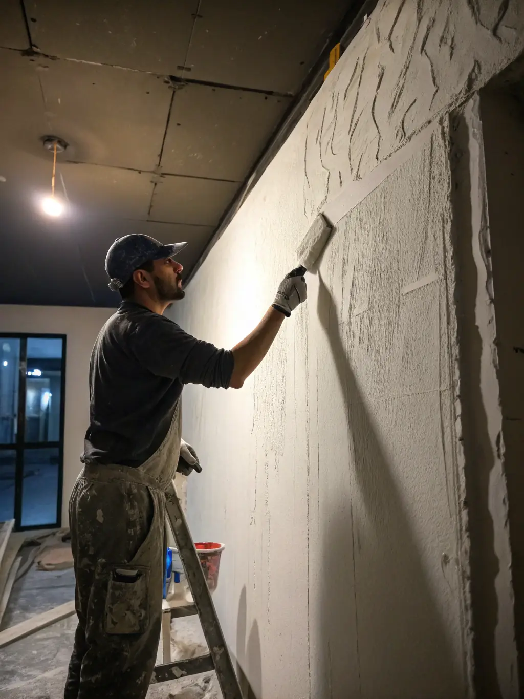 A skilled plasterer applying a smooth coat of plaster to a wall, showcasing the expertise of Jarrett & Sons Property Renovations in achieving flawless finishes.